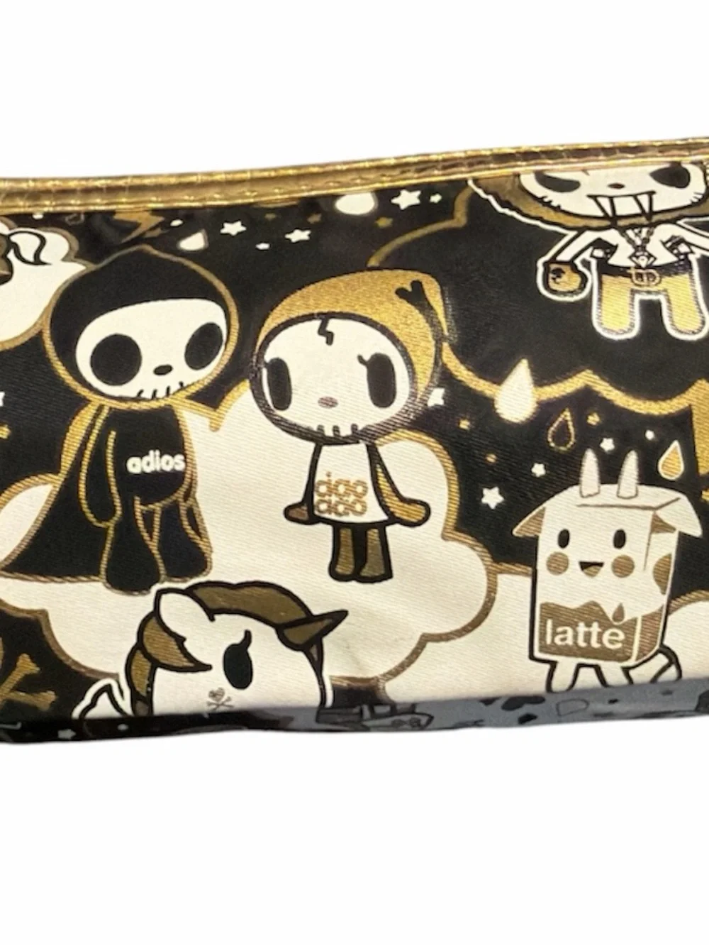 tokidoki 24Kt Collection Adios & Ciao Black and Gold Heart Skull Zip Pouch